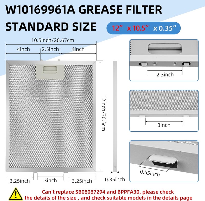 Fetechmate W10169961A 10.5 x 12 in Range Stove Grease Filter Compatible with Whirl.pool Ik.ea Kitchen.Aid Jenn.Air Brands Some Range Hoods - 2PC by - Image 2